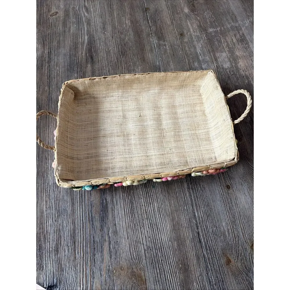 Vintage Casserole Dish Carrier Baskets Raffia With Flowers Set Of 3 Nesting